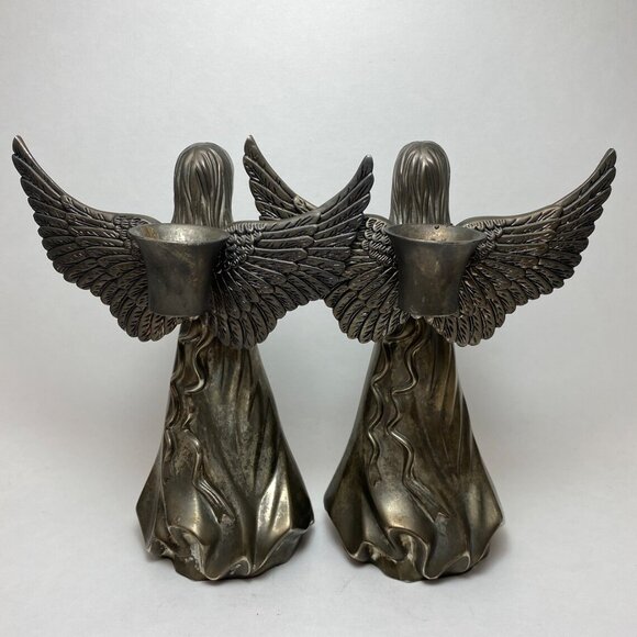 Vintage International Silver Co. Candle Holders Pair – Arch Angels Praying Hands - Picture 6 of 8